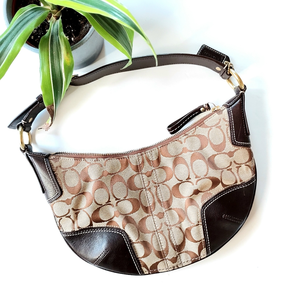 Classic Coach Monogram Handbag Tan with Brown Leather